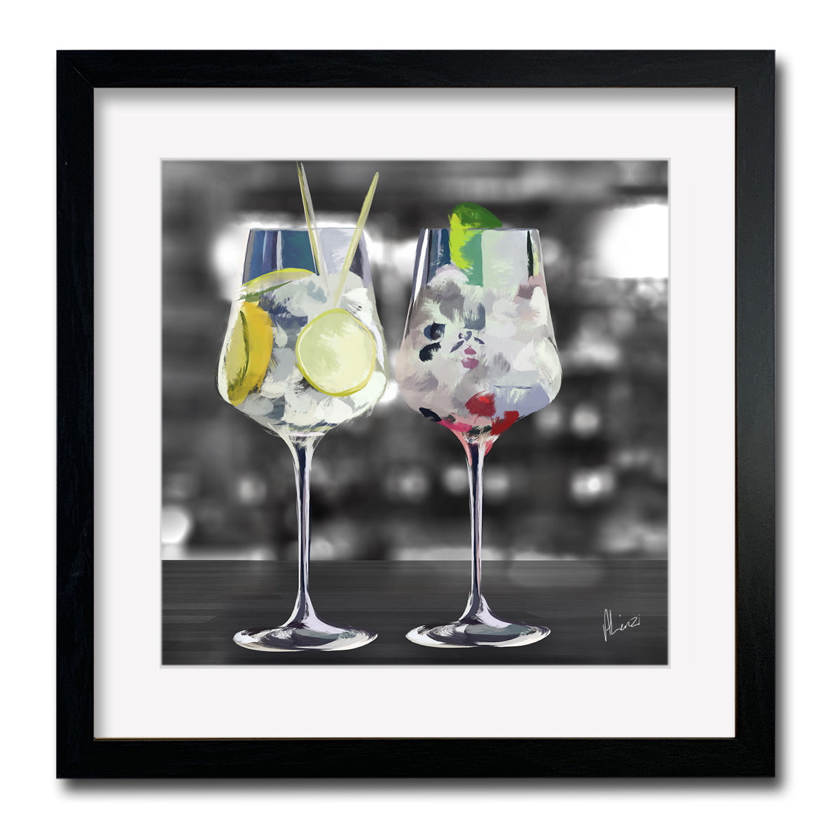 Gin Glasses Painting Print Framed