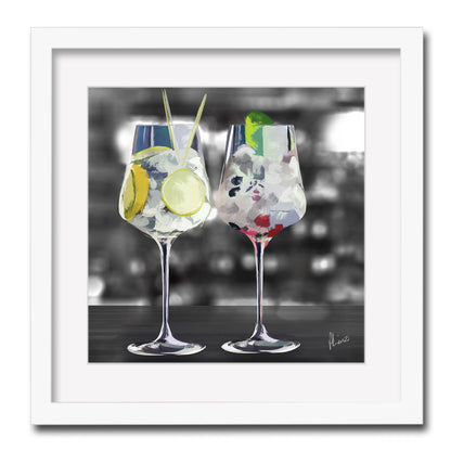 Gin Glasses Painting Print Framed