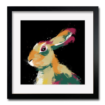 Colourful Hare Painting Liquid Foil Print Framed