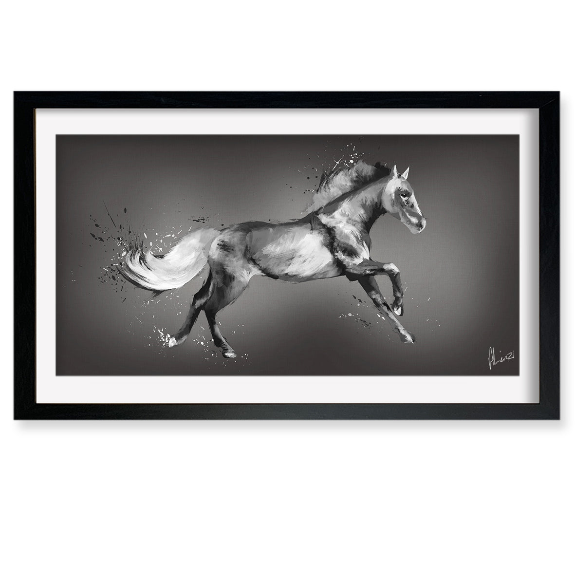 Black and White Horse- Silver Liquid Foil Picture