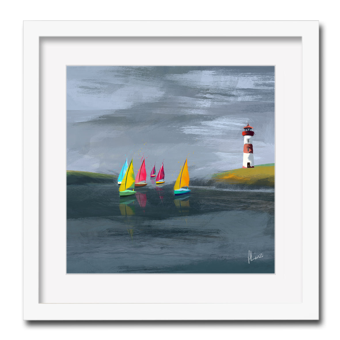 Lighthouse Painting Print Framed