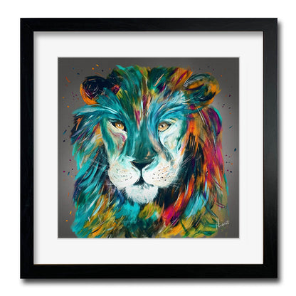 Lion 'Alex' Grey Liquid Foil Framed Art