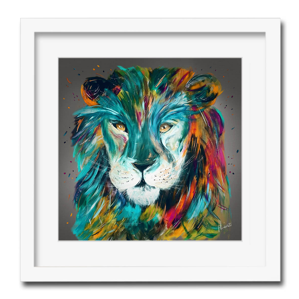 Lion 'Alex' Grey Liquid Foil Framed Art