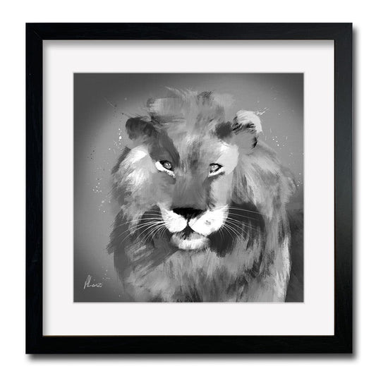 Lion Silver Painting Print Framed
