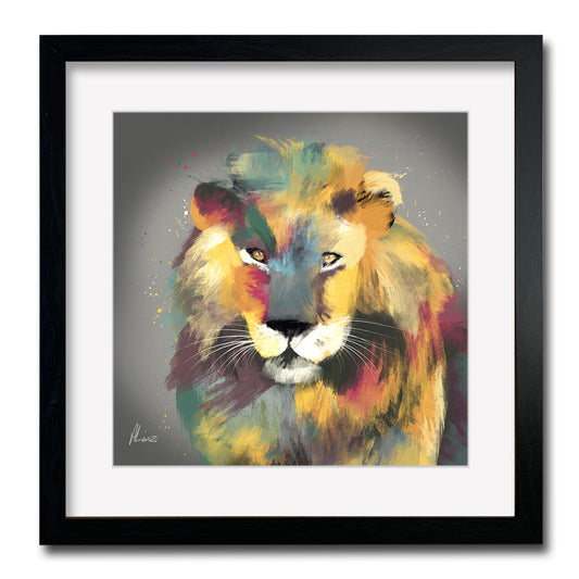 Lion Multi Painting Print Framed