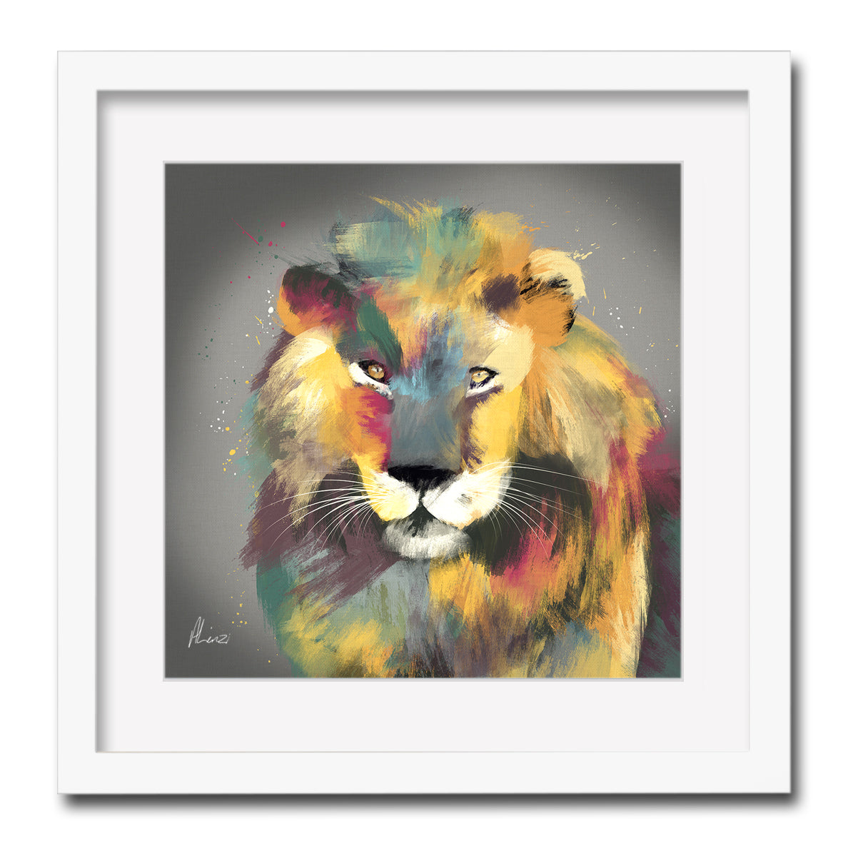 Lion Multi Painting Print Framed