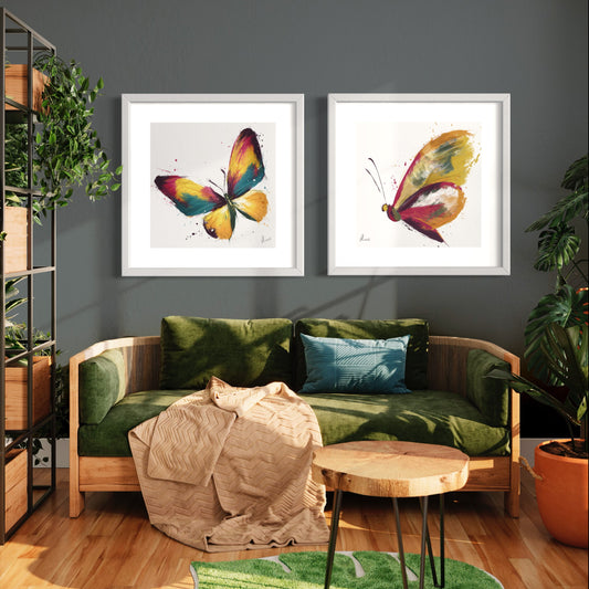 Bright Botanical Butterfly Painting Liquid Foil Print by Aimee Linzi