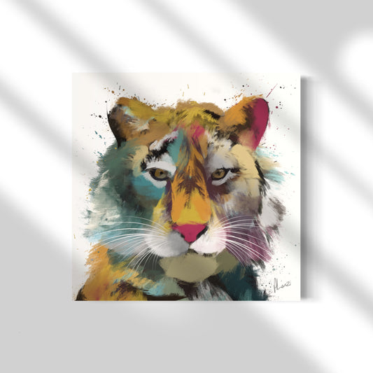 Tiger Multi White Painting Print on Canvas