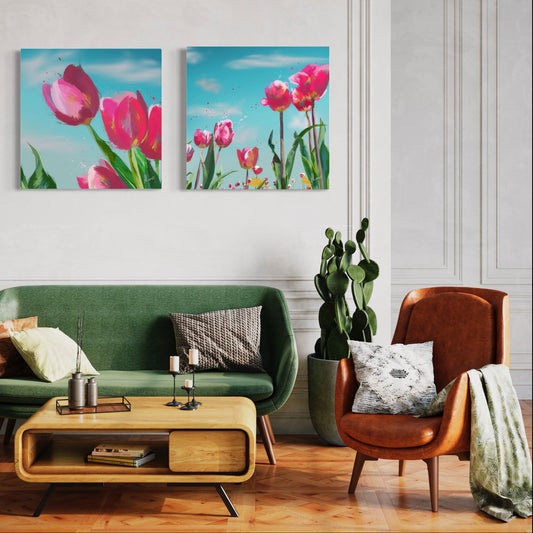 Tulip Meadow Painting Print on Canvas