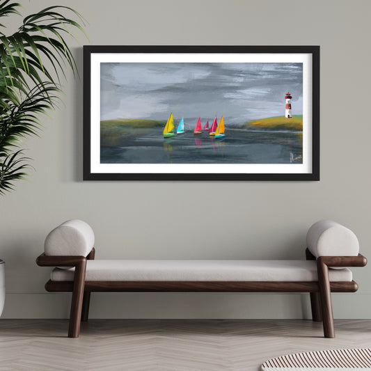 Lighthouse Painting Print Framed Landscape