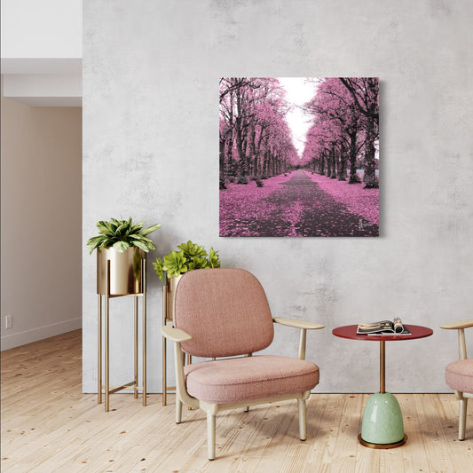 Pink Woodland Tree Path on Canvas