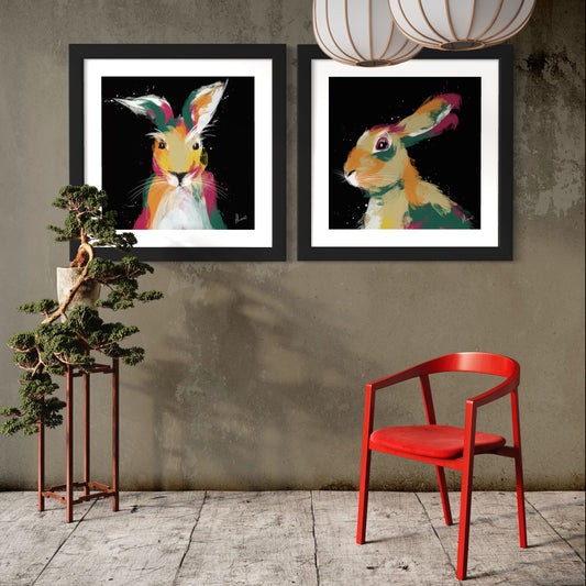 Colourful Hare Painting Liquid Foil Print Framed