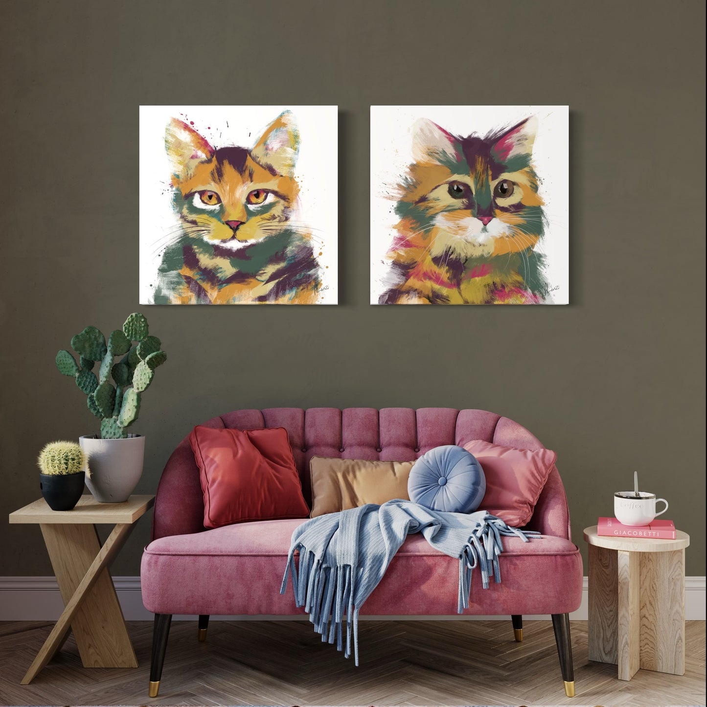 Cat Multicoloured Persian Painting Print on Canvas