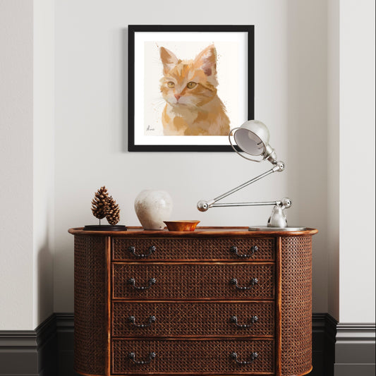 Ginger Cat Painting Liquid Foil Framed Print