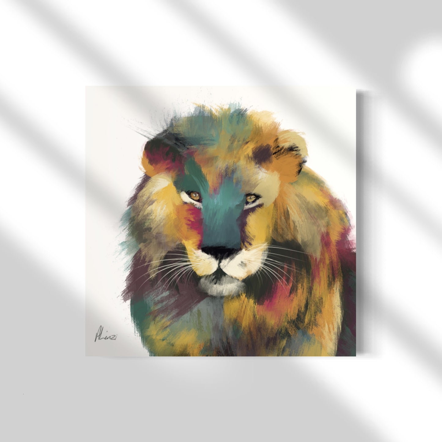 Lion Multi White Painting Print on Canvas