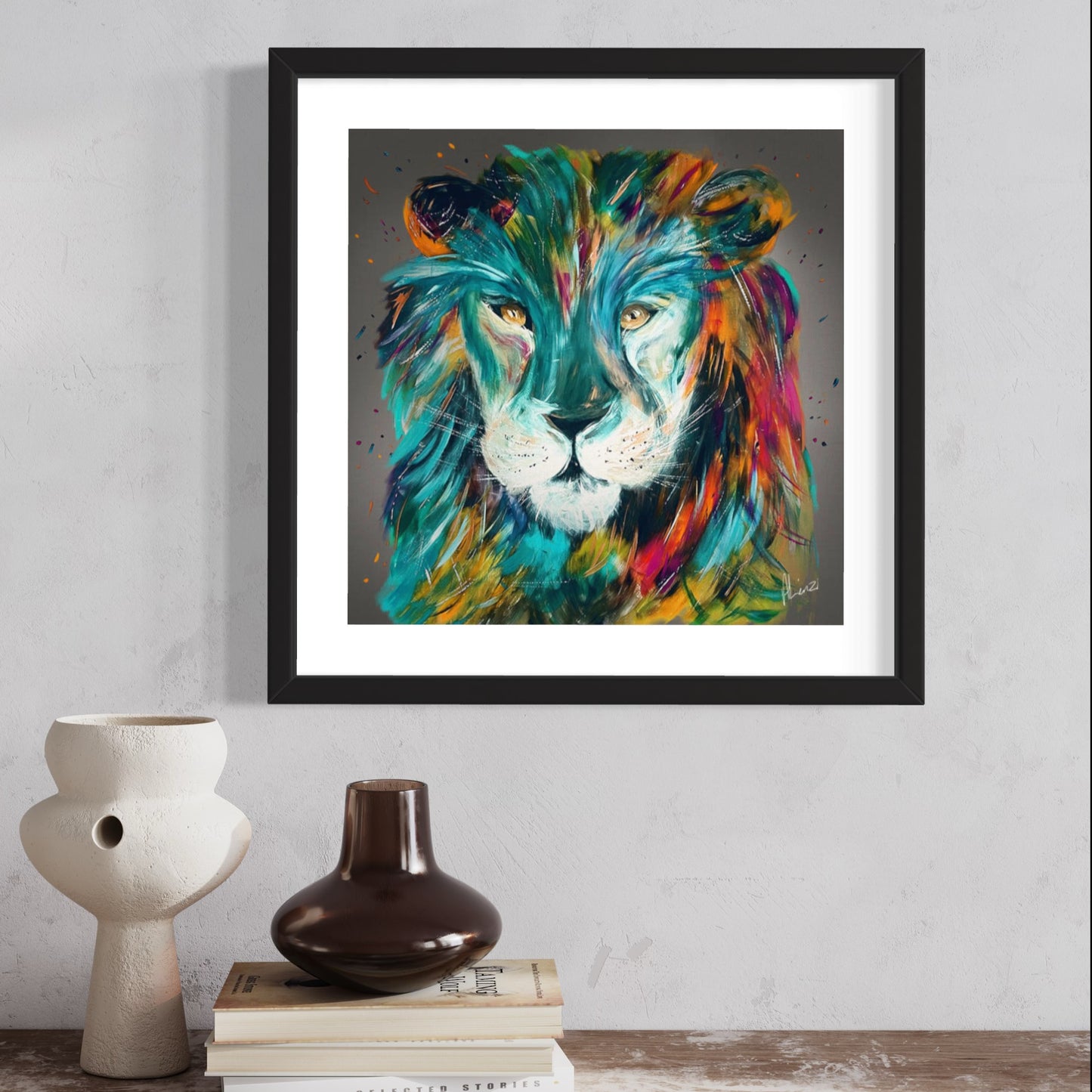 Lion 'Alex' Grey Liquid Foil Framed Art