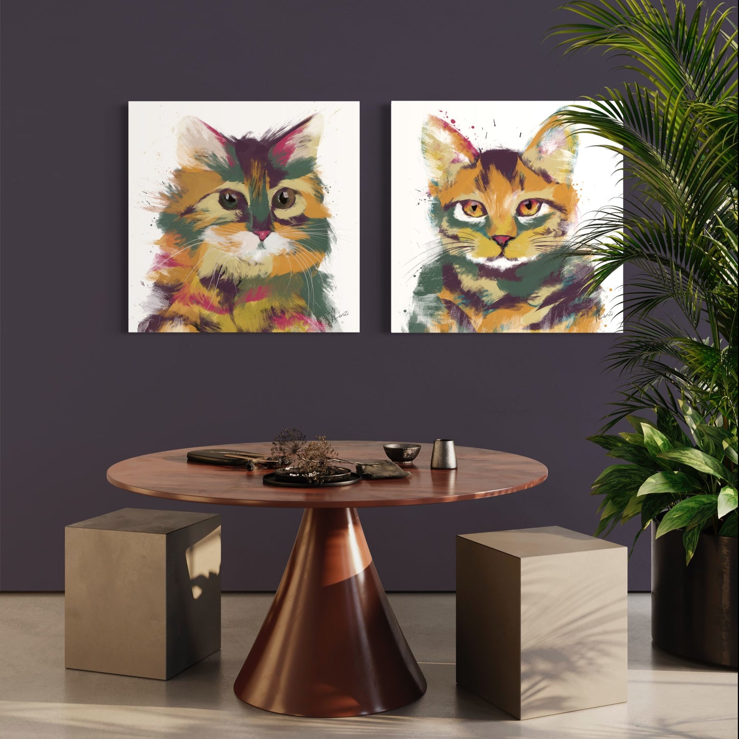 Cat Multicoloured Persian Painting Print on Canvas