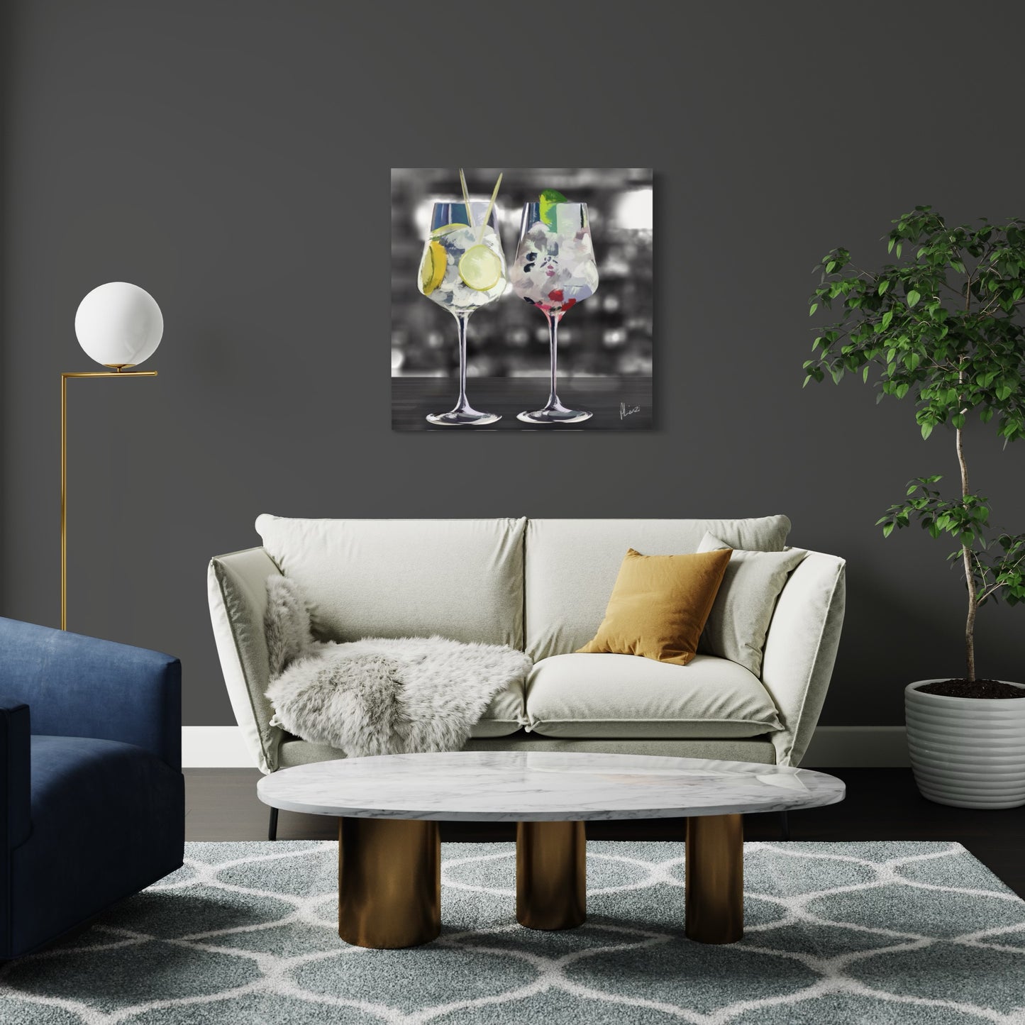 Gin Glasses Painting Print on Canvas