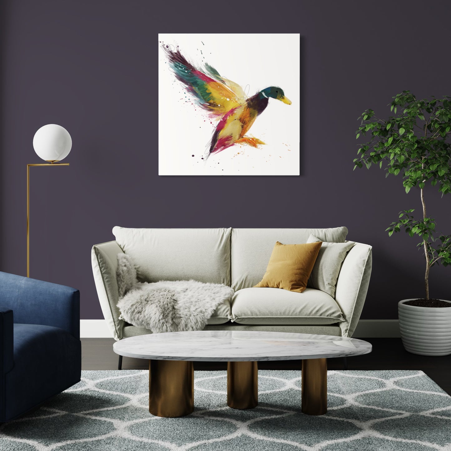 Duck Multicoloured Painting Print on Canvas