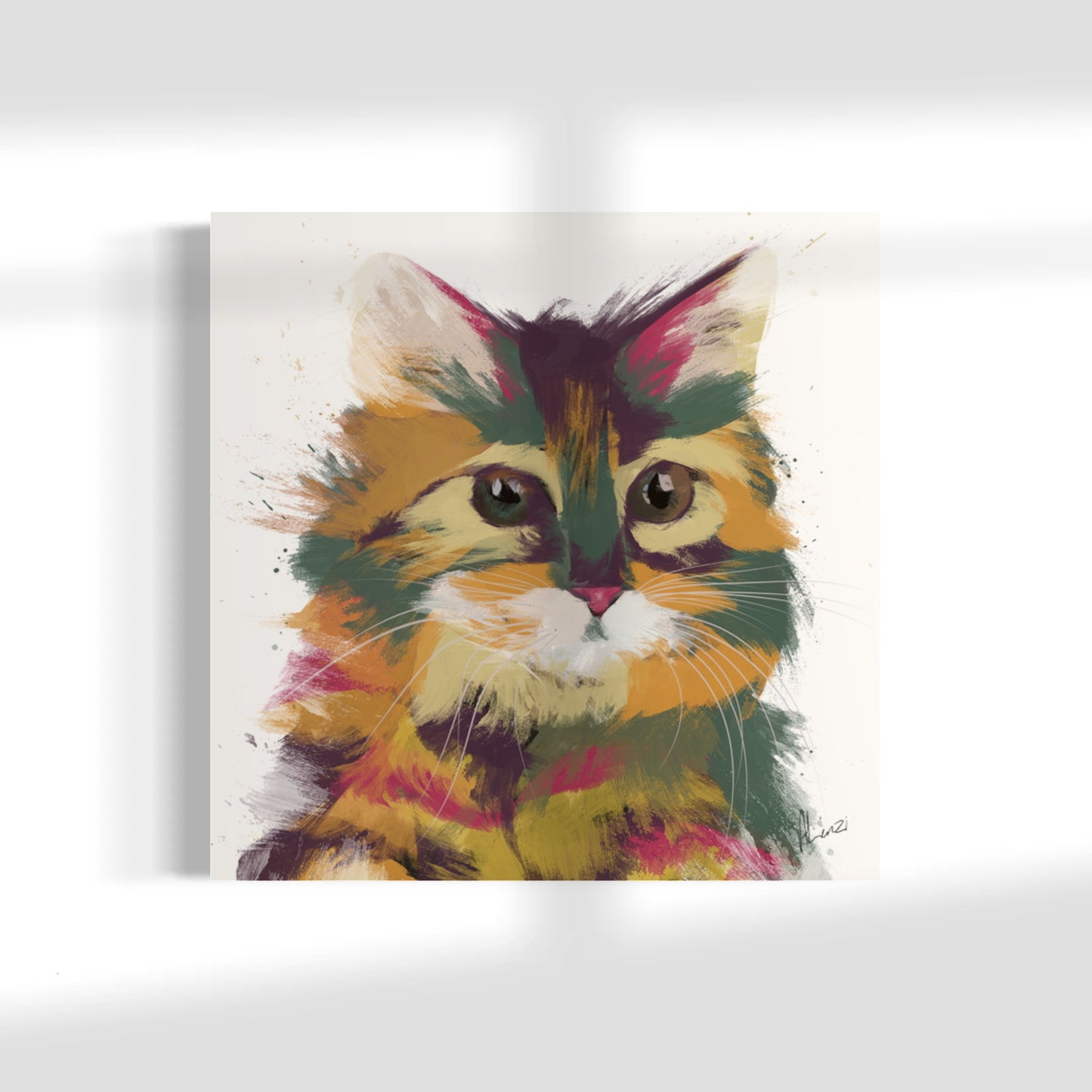 Cat Multicoloured Persian Painting Print on Canvas