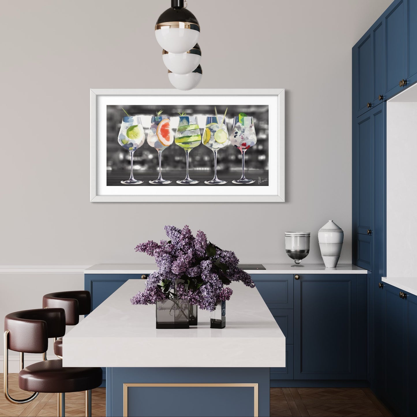 Gin Bar Painting Liquid Foil Print Framed