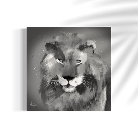 Lion Silver Painting Print on Canvas